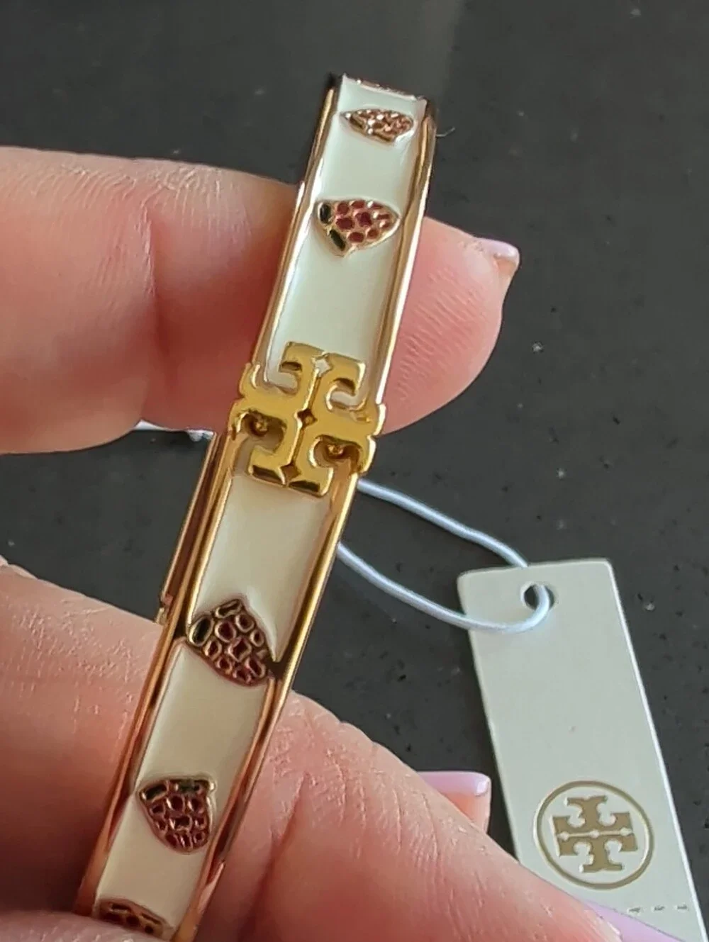 Tory Burch NWT Kira Raspberry Ground-Off Enamel 7mm Bracelet MSRP $178 W47